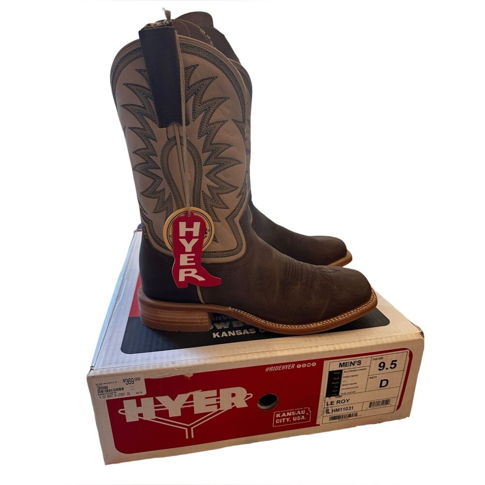 NWT Hyer Le Roy HM11031 Ranch Cowboy Boots Men’s 9.5D Brown Bone Square Toe $369
